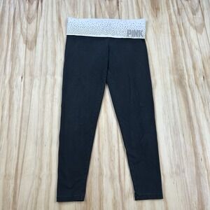 VS PINK Bling Y2K Style‎ Fold Over Yoga Pants Crop Sequin Logo Spellout Sz M